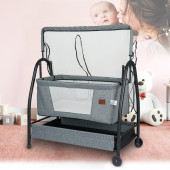 Bebelow Diamond Beşik Keten Kumaş Demir Profil Sallanabilir Portatif Anne Yanı Cibinlikli Siyah Sepet Beşik - 1