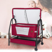 Bebelow Diamond Beşik Keten Kumaş Demir Profil Sallanabilir Portatif Anne Yanı Cibinlikli Siyah Sepet Beşik - 2