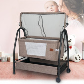 Bebelow Diamond Beşik Keten Kumaş Demir Profil Sallanabilir Portatif Anne Yanı Cibinlikli Siyah Sepet Beşik - 3