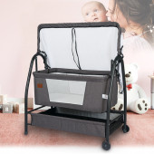 Bebelow Diamond Beşik Keten Kumaş Demir Profil Sallanabilir Portatif Anne Yanı Cibinlikli Siyah Sepet Beşik - 4