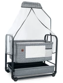 Bebelow Elegance Keten Kumaş Profil Sallanabilir Portatif Anne Yanı Cibinlikli Siyah Hamak Sepet Beşik thumbnail 1