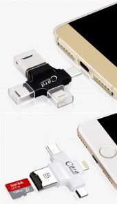 Coofbe Tüm Telefonlar İçin Kart Okuyucu 4in1 Type-C- İphone Lightning-Micro Kart Okuyucu Card Reader - 4