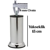 Mobilya Kanepe Baza Koltuk Destek Ayağı M8 Civata 15 cm Krom Metal Ayak + Bağlantı Aparatı (8'Li SET) - 4