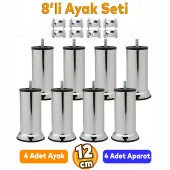 8'li Set Mobilya Kanepe Koltuk Baza Yükseltme Destek Metal Ayağı Ayakları M8 Civatalı 12 Cm Krom - 1