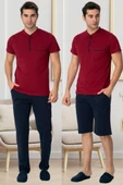Mecit 2769 Erkek Bordo Büyük Beden Şortlu Pijama Takımı - 1