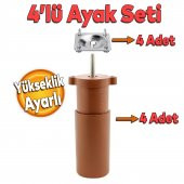 Mobilya Kanepe Baza Koltuk Destek Ayağı Ayarlı 9.5 cm Kahverengi Ayak+Bağlantı Aparatı  (4lü SET) - 1