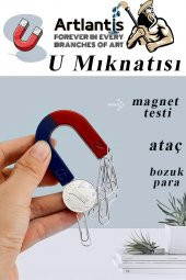 U Mıknatısı Deney Malzemesi 1 Adet Okul Projeleri İçin U Şekilli At Nalı Mıknatıs Kırmızı Mavi Boyalı - 3