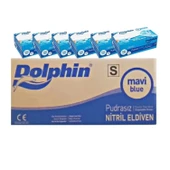 Dolphin Tek Kullanımlık Lateks Mavi Pudrasız Nitril Muayne Eldiveni Small Küçük Boy -100'lü 20 Paket - 1