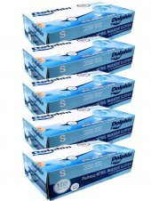 Dolphin Tek Kullanımlık Lateks Mavi Pudrasız Nitril Muayne Eldiveni Small Küçük Boy -100'lü 5 Paket - 1