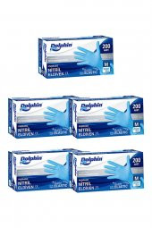 Dolphin Tek Kullanımlık Lateks Mavi Pudrasız Nitril Muayne Eldiveni Medium Orta Boy - 100'lü 5 Paket - 1