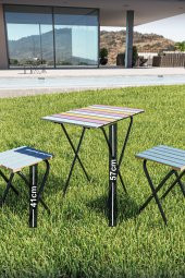 Bino Masa Sandalye Bistro Set Yükseklik Ayarlı Ahşap Kamp Masası Kamp Taburesi 3lü SET - 1