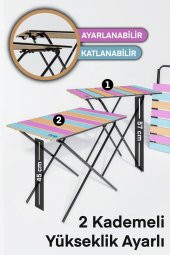 Bino Katlanır Kamp Masası Yükseklik Ayarlı Ahşap Piknik Masası Balkon Masası Mutfak Masası Renkli - 1