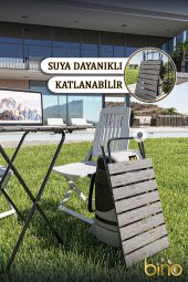 Bino Katlanır Mutfak Masası Yükseklik Ayarlı Ahşap Kamp Masası Piknik Masası Balkon Masası - 2