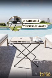 Bino Katlanır Mutfak Masası Yükseklik Ayarlı Ahşap Kamp Masası Piknik Masası Balkon Masası - 3