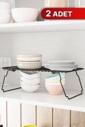 Bino Dolap İçi Düzenleyici 2 ADET Mutfak Rafı Tabak Bardak Rafı Mat Siyah Paslanmaz Metal Organizer - 3
