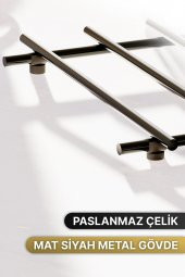 Bino Servis Sunum Seti Havluluk Peçetelik Nihale Paslanmaz Çelik Mat Siyah Metal 3 Lü Mutfak Seti - 1