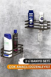 Bino Banyo Düzenleyici Şampuanlık Sabunluk 2 Li Set Lamalı YAPIŞKANLI 4 ASKILI Duş Rafı Organizer - 1
