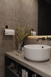 Bino Gold Paslanmaz Dolu Çelik, Kağıt Rulo Havluluk, Peçetelik, Yapışkanlı Tasarım, Banyo Askısı - 1