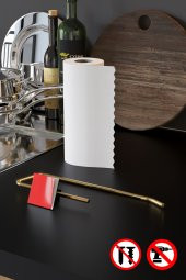 Bino Gold Paslanmaz Dolu Çelik, Kağıt Rulo Havluluk, Peçetelik, Yapışkanlı Tasarım, Banyo Askısı - 2