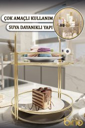 Bino Servis Sunum İkramlık Gold Büyük Lüks 2 Katlı 40cm Organizer  Mutfak Düzenleyici Pasta Standı - 4