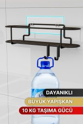 Bino Baharatlık Lüks Metal Siyah Mutfak Rafı Banyo Rafı Yapışkanlı Kancalı Tasarım Tuzluk Askılık - 1