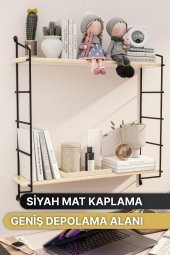 Bino Duvar Rafı Masif Doğal Ahşap Büyük Boy Geniş 2 Katlı Kitaplık Terek Mutfak Rafı Banyo Rafı - 1