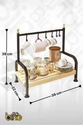 Bino Masaüstü Mutfak Rafı Düzenleyici Kahve Fincanı Kupa Bardak Askısı 6 Kancalı Ahşap Raf Organizer - 5