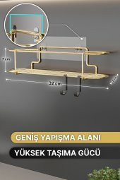 Bino Baharatlık 2 Lİ SET GOLD Metal Mutfak Rafı Banyo Rafı Yapışkanlı Kancalı Tuzluk Askılık - 4