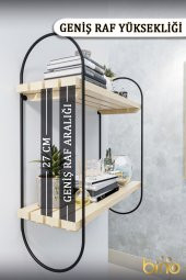 Bino Kitaplık Duvar Rafı Ahşap Salon Banyo Mutfak Rafı Dekoratif 2 Katlı Mat Siyah Paslanmaz Çelik - 3