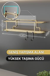Bino Baharatlık Lüks Metal Gold Mutfak Rafı Banyo Rafı Yapışkanlı Kancalı Şık Tasarım Tuzluk Askılık - 4