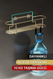 Bino Baharatlık 2 Lİ SET GOLD Metal Mutfak Rafı Banyo Rafı Yapışkanlı Kancalı Tuzluk Askılık - 5