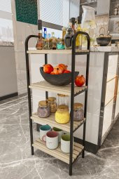 Bino Mutfak Banyo Dolabı Rafı Çok Amaçlı Organizer Raflar Ahşap Raflı Metal Ayakkabılık 4 Katlı - 1