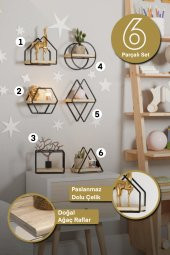 Bino Montessori Kitaplık Bebek Çocuk Odası Duvar Rafı  Ahşap Minyatür Oyuncak Odası Raf 6LI SET - 1