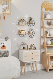 Bino Montessori Kitaplık Bebek Çocuk Odası Duvar Rafı  Ahşap Minyatür Oyuncak Odası Raf 6LI SET - 4
