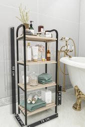 Bino Mutfak Banyo Dolabı Rafı Çok Amaçlı Organizer Raflar Ahşap Raflı Metal Ayakkabılık 4 Katlı - 3