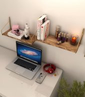 Bino Duvar Rafı MASİF AĞAÇ ALTIN GOLD PASLANMAZ Dekoratif Mutfak Banyo Altın Raf Kitaplık 3 Lü SET - 2
