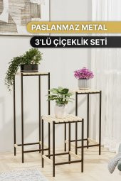Bino Çiçeklik 3 LÜ SET AHŞAP Saksılık Dekoratif Lüks Bahçe Mobilyası Saksı Standı Bahçe Balkon Rafı - 2