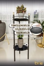 Bino Saksılık Organizer Bahçe Balkon Standı Çiçeklik Dekoratif Lüks Metal 2 Katlı Servis Sunum Tepsi - 2