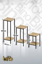 Bino Saksılık 3 LÜ SET AHŞAP Çiçeklik Dekoratif Lüks Bahçe Mobilyası Saksı Standı Bahçe Balkon Rafı - 5