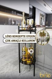 Bino Saksılık Organizer Bahçe Balkon Standı Çiçeklik Dekoratif Lüks Metal 2 Katlı Servis Sunum Tepsi - 5
