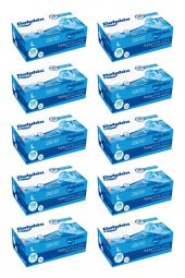 Dolphin Tek Kullanımlık Lateks Mavi Pudrasız Nitril Muayne Eldiveni Large Büyük Boy -100'lü 10 Paket - 1