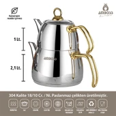 Aquamarine Special Gold Kulplu İndüksiyon Tabanlı Paslanmaz Çelik Orta Boy Çaydanlık - 2