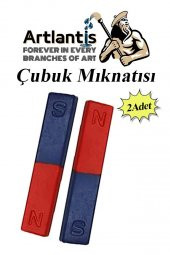 Çubuk Mıknatıs Deney Malzemesi 2 Adet Okul Projeleri İçin I Şekilli Çubuk Mıknatıs Kırmızı Mavi Boyalı - 1