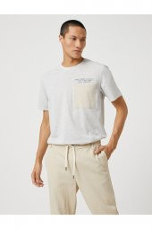 Slogan Işlemeli Tişört Cep Detaylı Bisiklet Yaka thumbnail 1