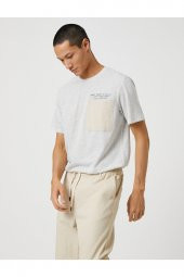 Slogan Işlemeli Tişört Cep Detaylı Bisiklet Yaka thumbnail 2