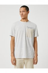 Slogan Işlemeli Tişört Cep Detaylı Bisiklet Yaka thumbnail 3