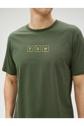 Slogan Baskılı Tişört Bisiklet Yaka Dar Kesim Pamuklu thumbnail 5