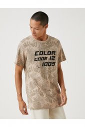 Çiçek Desenli Tişört Slogan Baskılı Bisiklet Yaka Kısa Kollu thumbnail 1