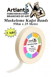 Maskeleme Bandı Kağıt Bant 9 mm 25 Metre 3 Adet Boya Bantı Maskeleme Kağıt Bant Duvar Yağlı Boya Badana thumbnail 1