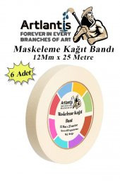 Maskeleme Bandı Kağıt Bant 12 mm 25 Metre 6 Adet Boya Bantı Maskeleme Kağıt Bant Duvar Yağlı Boya Badana - 1
